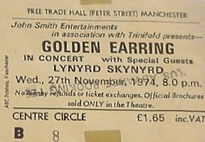 Golden Earring show ticket November 27, 1974 Manchester - Free Trade Hall